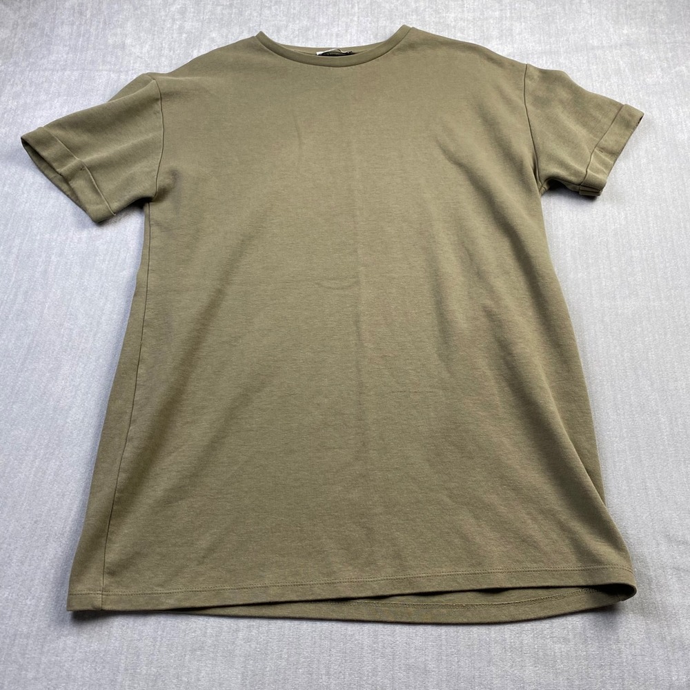 Zara Trafaluc Mens Medium Olive Green Cuffed Short Sleeve T-Shirt Crew Neck